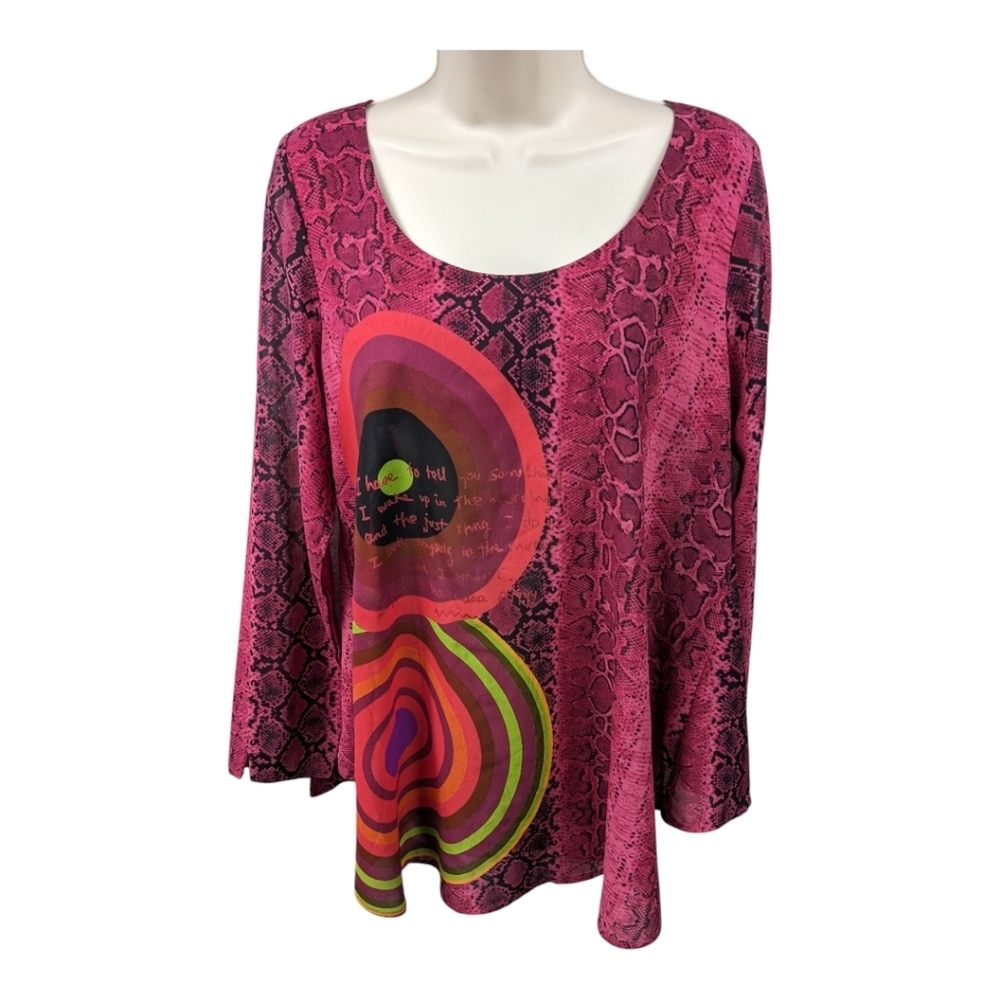 Desigual Sheer Mixed Print Pull Over Tunic Top Sz L
